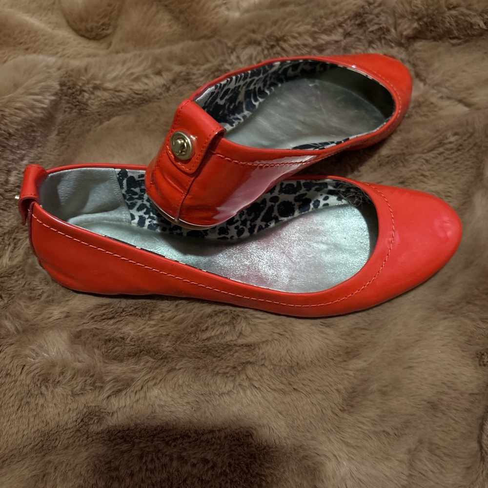 Coach Red Ballet Flats with Leopard Print Interior